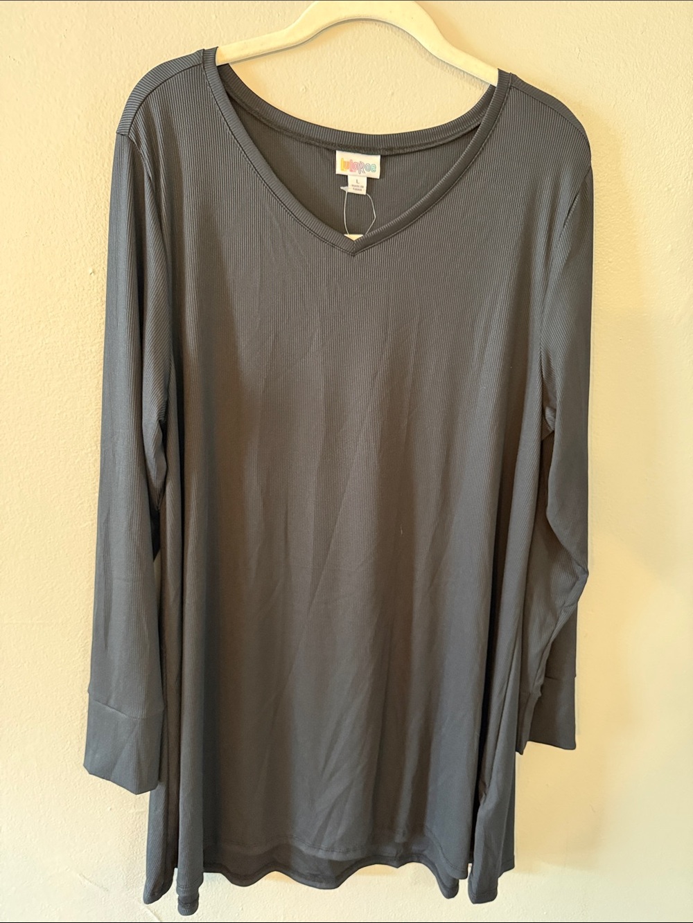 Charcoal V-Neck Long Sleeve Women's Top